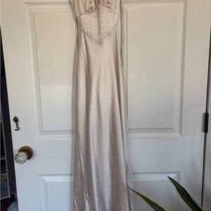 Chic Cream Satin Midi Dress